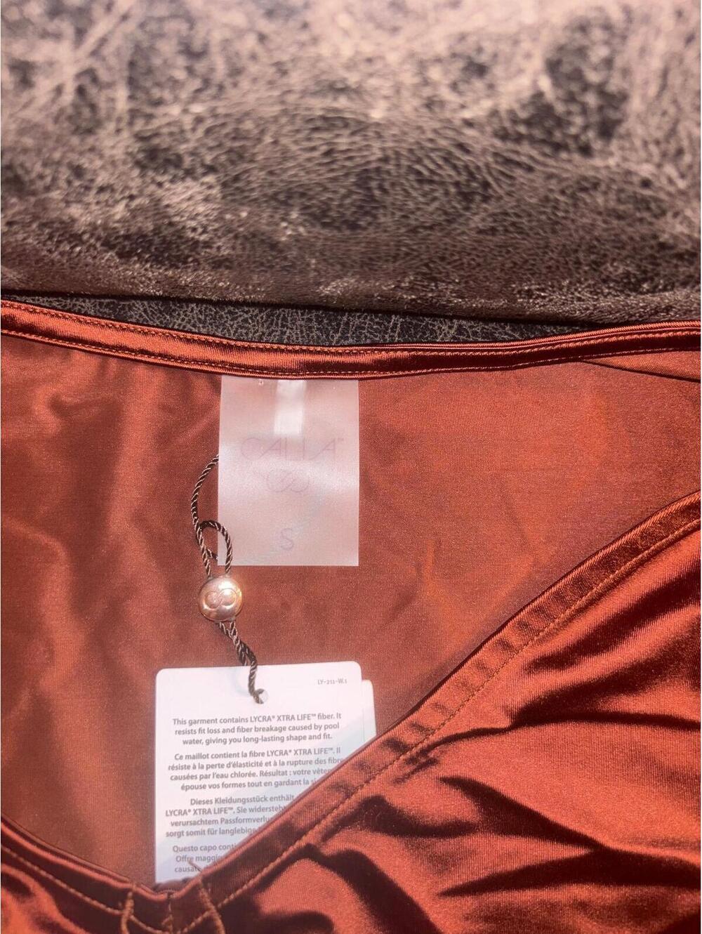 Calia Ruched Rashguard Top Womens Small Red Brown Shine UPF 50+ NWT - Picture 4 of 5